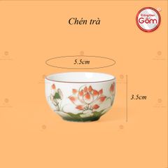 Bộ Ấm Chén Tròn Men Kem Vẽ Sen Đỏ