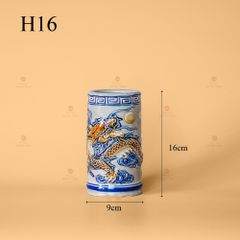 Ống Hương Men Rạn Nổi Họa Tiết Rồng Chầu Nhật
