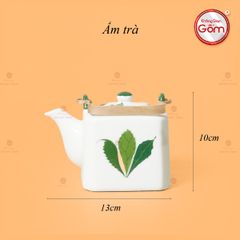 Bộ Ấm Chén Vuông Quai Đồng Vẽ Ngò Gai