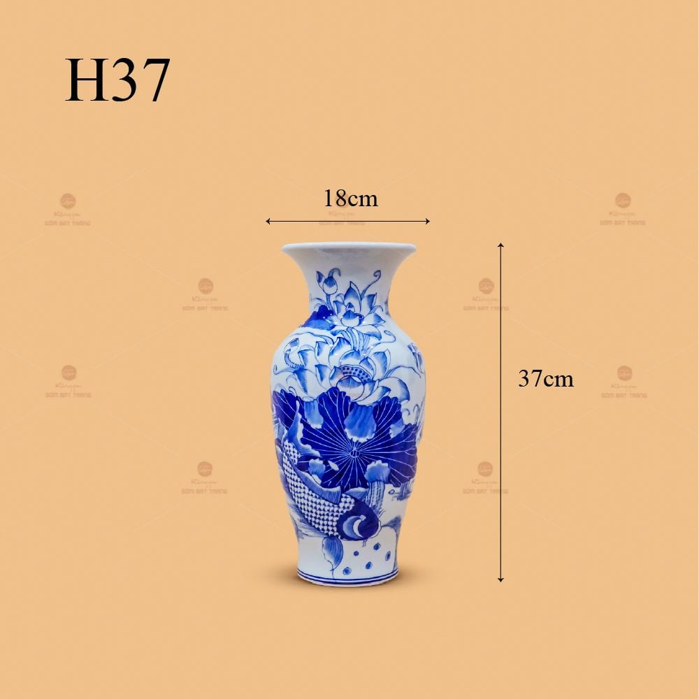 Lọ Hoa Thờ Men Lam Họa Tiết Sen Cá