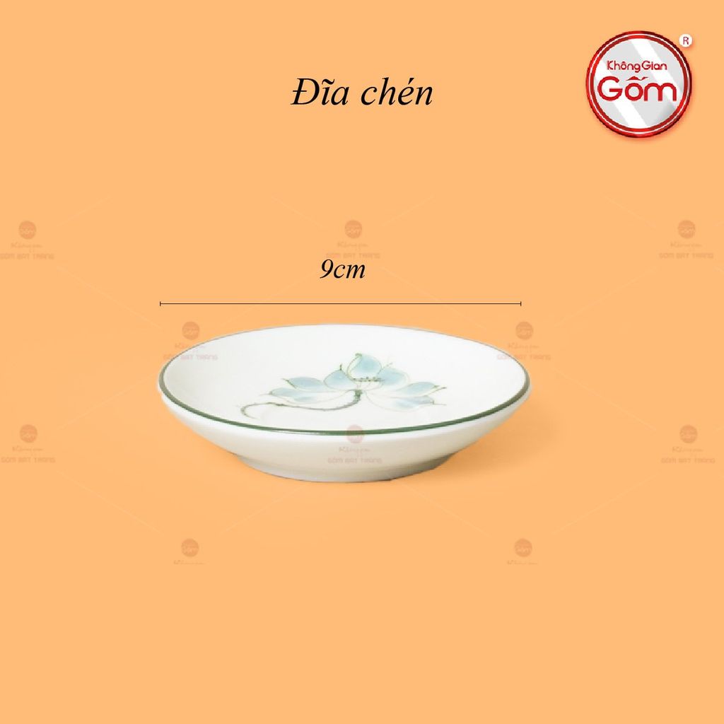 Bộ Ấm Chén Vai Cao Men Kem Vẽ Sen Xanh