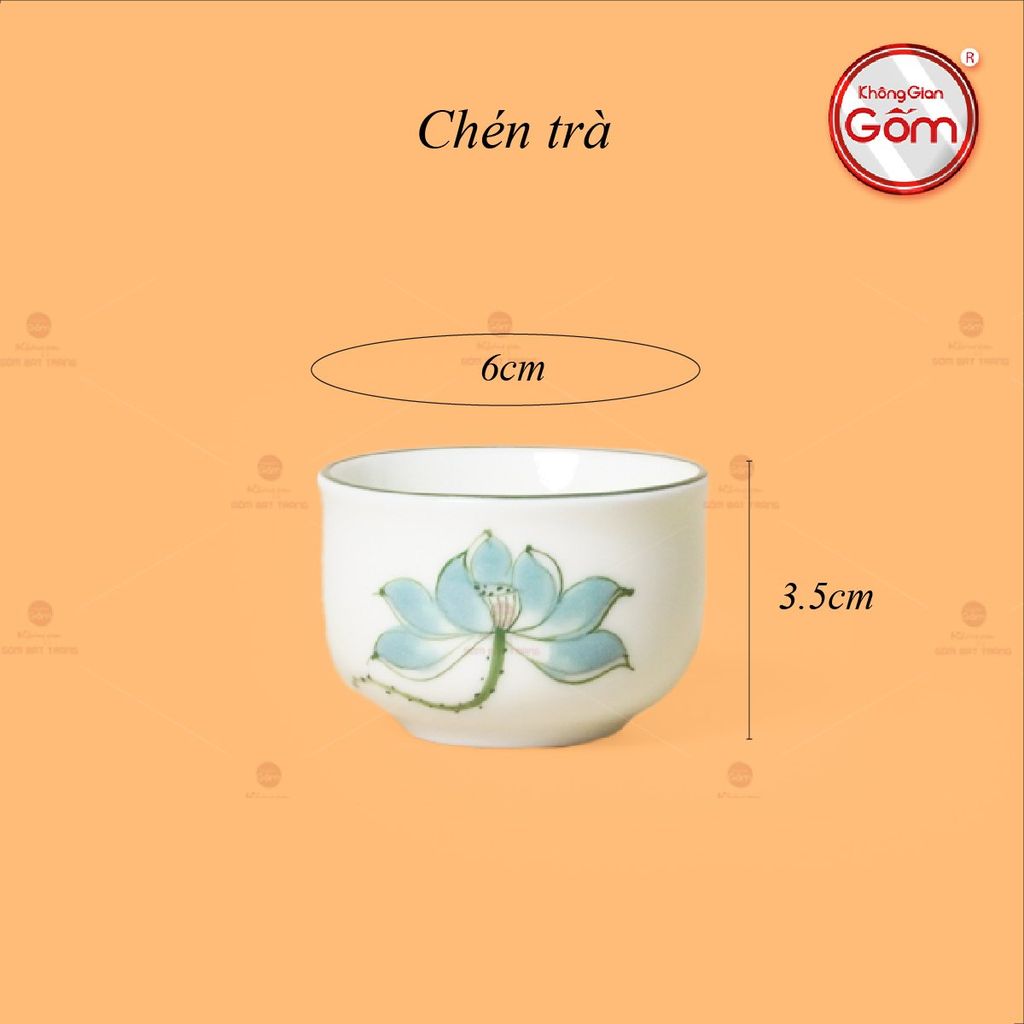 Bộ Ấm Chén Thiên Nga Men Kem Sen Xanh