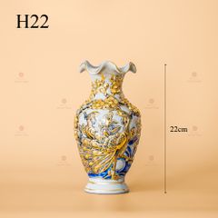 Lọ Hoa Miệng Lượn Men Hoàng Tộc Vẽ Vàng Họa Tiết Công Đào