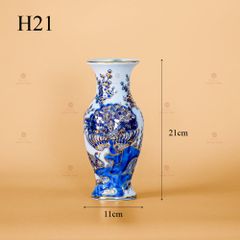 Lọ Hoa Thờ Khổng Tước Men Lam Vẽ Vàng Kim