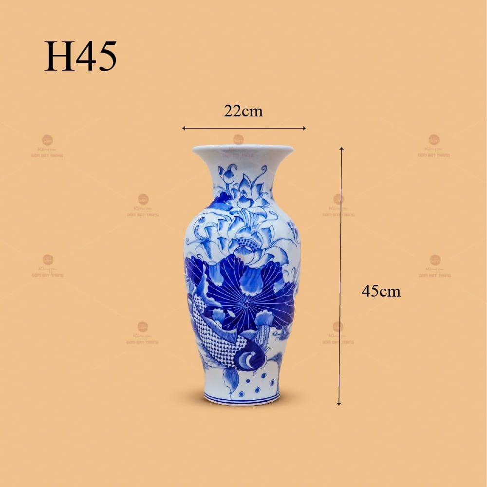 Lọ Hoa Thờ Men Lam Họa Tiết Sen Cá