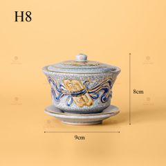 Bát Sâm Thờ Men Rạn Vẽ Vàng Hoạ Tiết Cuốn Thư