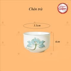 Bộ Ấm Chén Vai Vuông Men Kem Vẽ Sen Xanh