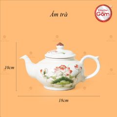 Bộ Ấm Chén Thiên Nga Men Kem Sen Đỏ