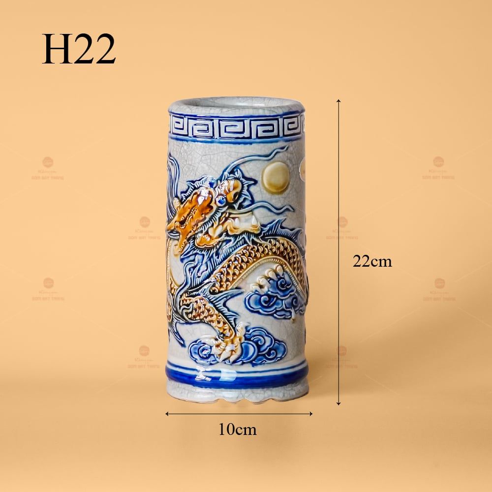 Ống Hương Men Rạn Nổi Họa Tiết Rồng Chầu Nhật
