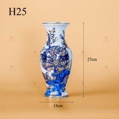 Lọ Hoa Thờ Khổng Tước Men Lam Vẽ Vàng Kim