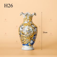 Lọ Hoa Miệng Lượn Men Hoàng Tộc Vẽ Vàng Họa Tiết Công Đào