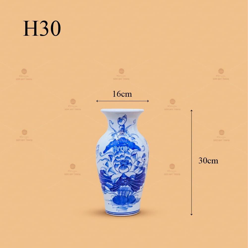 Lọ Hoa Thờ Men Lam Họa Tiết Hoa Sen