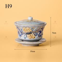 Bát Sâm Thờ Men Rạn Vẽ Vàng Hoạ Tiết Cuốn Thư