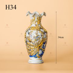 Lọ Hoa Miệng Lượn Men Hoàng Tộc Vẽ Vàng Họa Tiết Công Đào