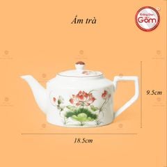 Bộ Ấm Chén Vai Cao Men Kem Vẽ Sen Đỏ