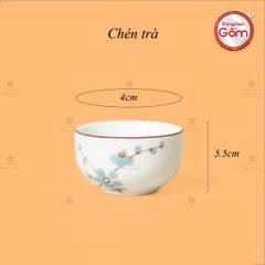 Bộ Ấm Chén Tròn Men Kem Vẽ Đào Xanh