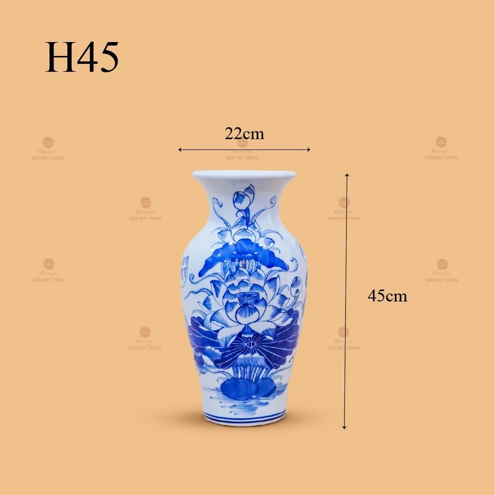 Lọ Hoa Thờ Men Lam Họa Tiết Hoa Sen