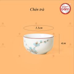 Bộ Ấm Chén Vai Vuông Men Kem Vẽ Đào Xanh
