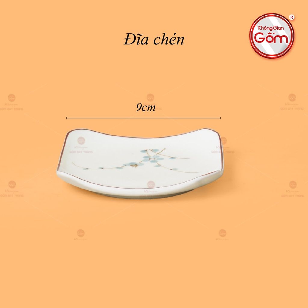 Bộ Ấm Chén Vuông Quai Đồng Vẽ Đào Xanh