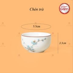 Bộ Ấm Chén Vuông Quai Đồng Vẽ Đào Xanh