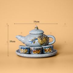 Bộ Ấm 3 Chén Thờ Men Rạn Nổi Họa Tiết Hoa Đào
