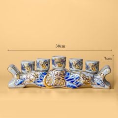 Bộ Kỷ Ngai 5 Chén Thờ Men Rạn Vẽ Vàng