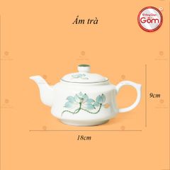 Bộ Ấm Chén Vai Vuông Men Kem Vẽ Sen Xanh