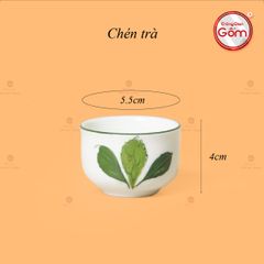 Bộ Ấm Chén Vai Vuông Men Kem Vẽ Ngò Gai