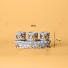 Bộ Kỷ 3 Chén Thờ Men Rạn Vẽ Vàng Đế Cong