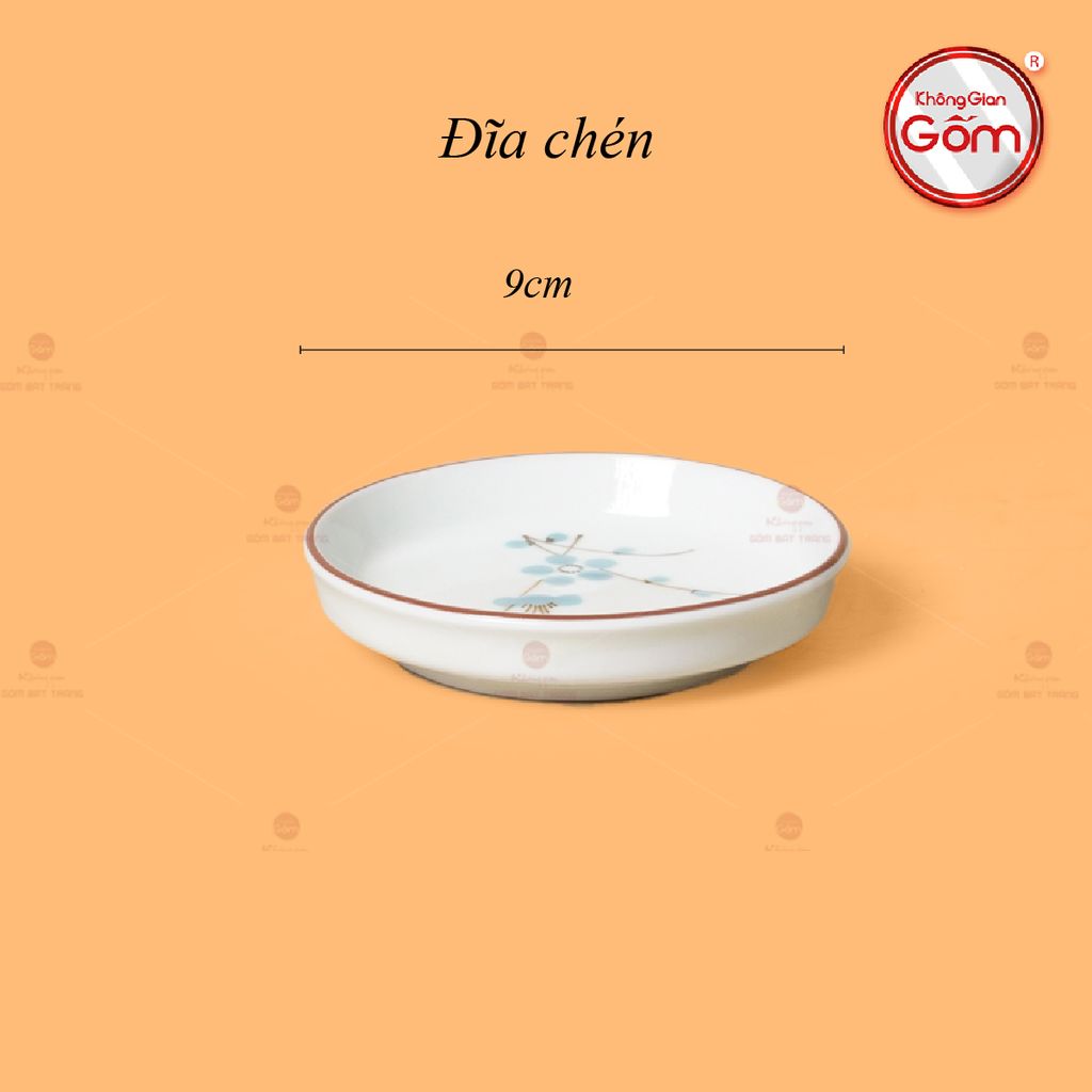 Bộ Ấm Chén Vai Vuông Men Kem Vẽ Đào Xanh