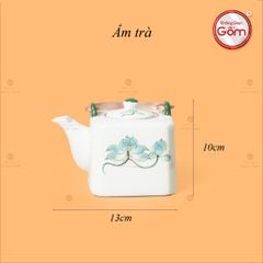 Bộ Ấm Chén Vuông Quai Đồng Vẽ Sen Xanh