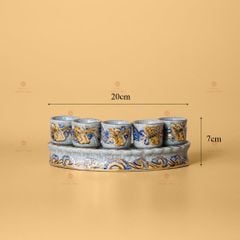 Bộ Kỷ 5 Chén Thờ Cúng Men Rạn Vẽ Vàng Đế Cong
