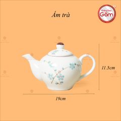 Bộ Ấm Chén Tròn Men Kem Vẽ Đào Xanh