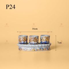 Bộ Kỷ 3 Chén Thờ Men Rạn Vẽ Vàng Đế Cong