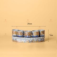 Bộ Kỷ 5 Chén Thờ Cúng Men Rạn Vẽ Vàng Đế Cong