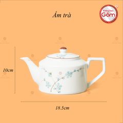 Bộ Ấm Chén Vai Cao Men Kem Vẽ Đào Xanh