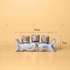 Bộ Kỷ Ngai 3 Chén Thờ Men Rạn Vẽ Vàng