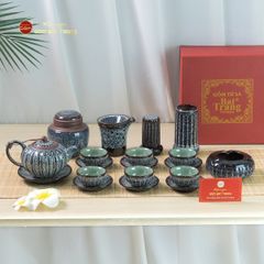 Bộ Ấm Chén Tròn Múi Chén Xanh Ngọc
