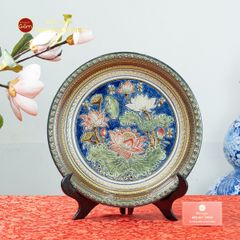 Đĩa Trưng Bày Đắp Nổi Vẽ Màu Hoa Sen Nở