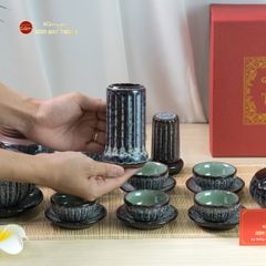 Bộ Ấm Chén Tròn Múi Chén Xanh Ngọc