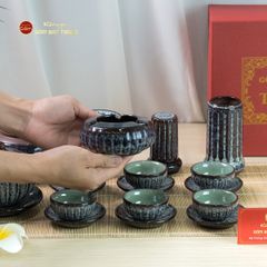 Bộ Ấm Chén Tròn Múi Chén Xanh Ngọc