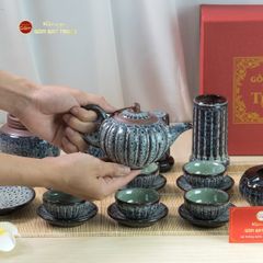 Bộ Ấm Chén Tròn Múi Chén Xanh Ngọc