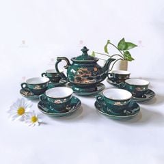 Bộ trà Đài Các men xanh ngọc Thuận buồm kẻ chỉ vàng