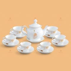 Bộ trà Đài Các sen vàng kẻ chỉ vàng - Mẫu 04