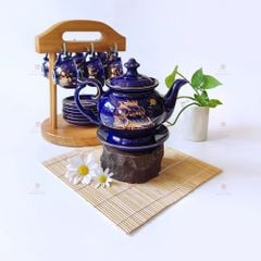 Bộ trà Đài Các men tím than Thuận buồm kẻ chỉ vàng