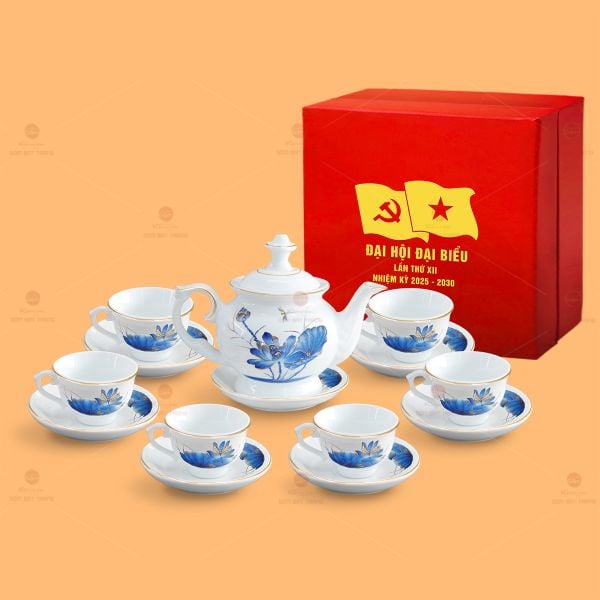 Bộ Ấm Chén Trà Đài Cát Sen Xanh Vẽ Vàng