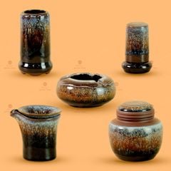 Bộ Phụ Kiện Trà Đại Cẩm Thạch Men Hỏa Biến