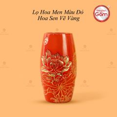 Lọ Hoa Men Màu Hoa Sen Vẽ Vàng