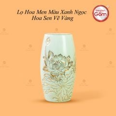 Lọ Hoa Men Màu Hoa Sen Vẽ Vàng