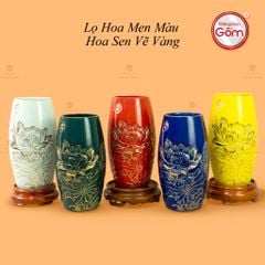 Lọ Hoa Men Màu Hoa Sen Vẽ Vàng